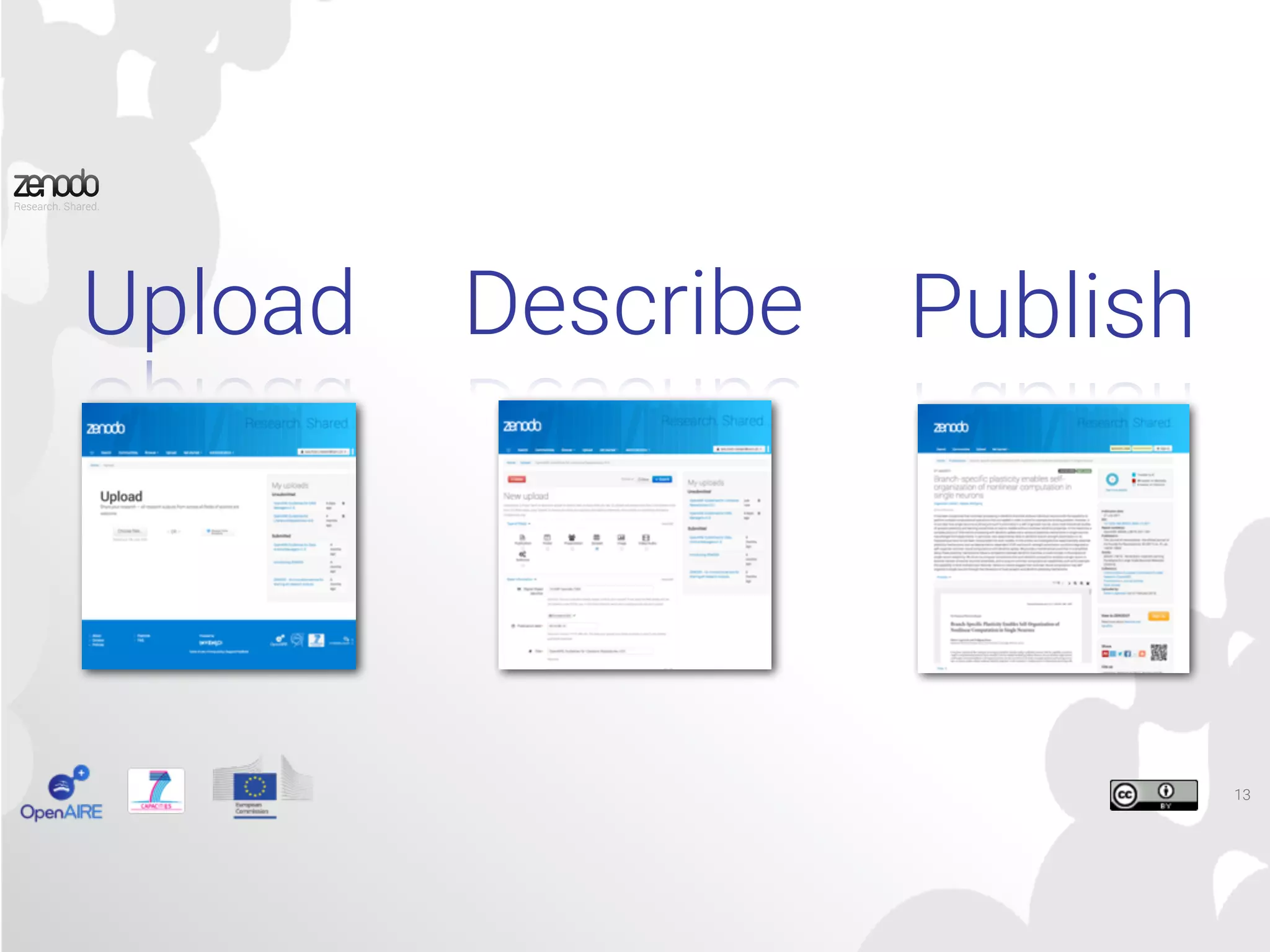 13
Upload Describe Publish
 