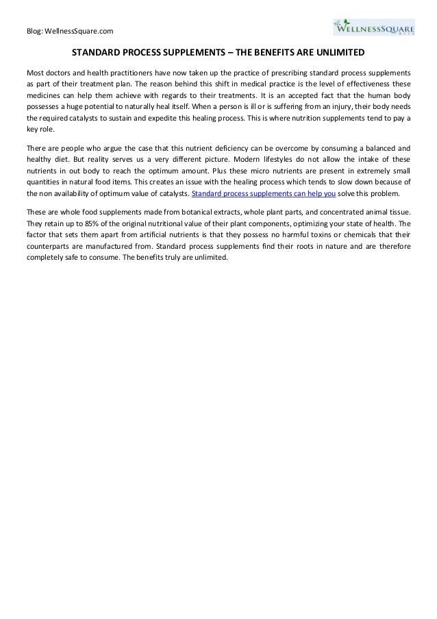 Standard Process Supplements The Benefits Are Unlimited