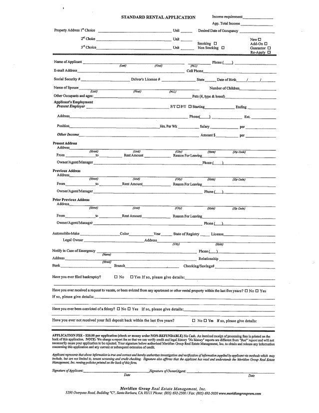 standard rental application standard rental application
