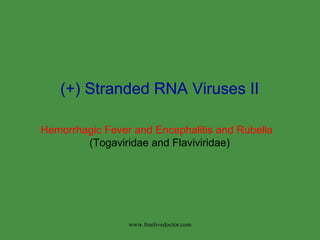 (+) Stranded RNA Viruses II Hemorrhagic Fever and Encephalitis and Rubella  (Togaviridae and Flaviviridae) www.freelivedoctor.com 