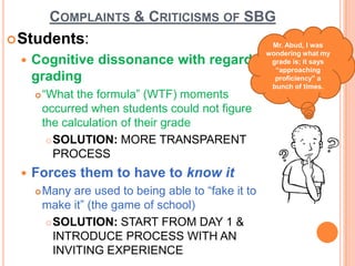 Complaints & Criticisms of SBG<br />Students: <br />Cognitive dissonance with regard to grading<br />“What the formula” (W...