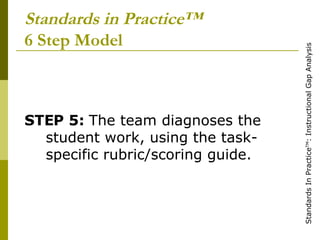 Standards in Practice™ 6 Step Model STEP 5:  The team diagnoses the student work, using the task-specific rubric/scoring guide. 