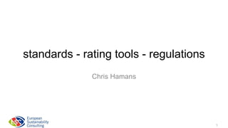 standards - rating tools - regulations
Chris Hamans
1
 