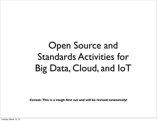 Open Source and
Standards Activities for
Big Data, Cloud, and IoT
Caveat: This is a rough ﬁrst cut and will be revised extensively!
Friday, February 10, 17
 