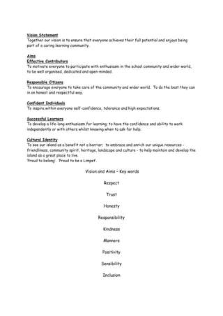 Vision Statement
Together our vision is to ensure that everyone achieves their full potential and enjoys being
part of a c...