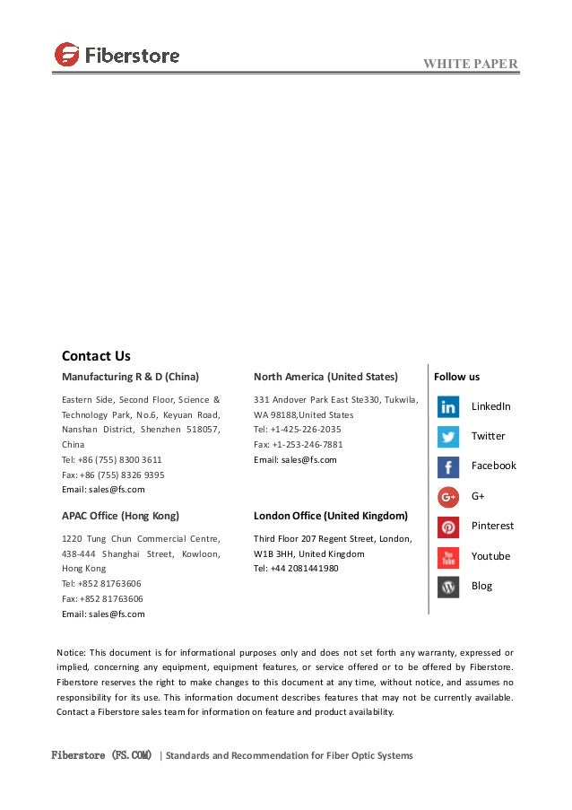 Standards and for fiber optic systems