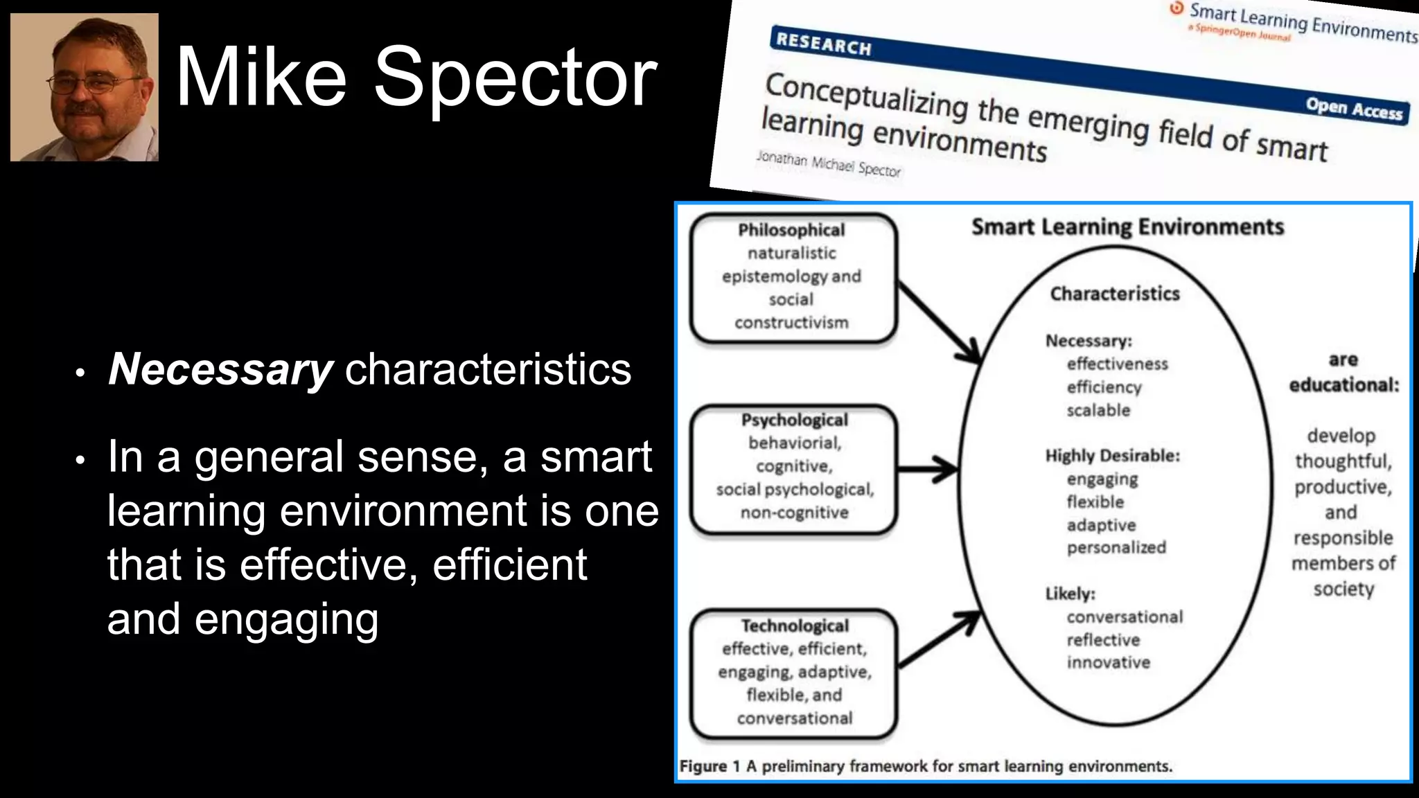 Mike Spector
• Necessary characteristics
• In a general sense, a smart
learning environment is one
that is effective, efficient
and engaging
 