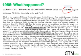 1985: What happened?




12   © 2007-2012 Creative Arts & Technologies
 