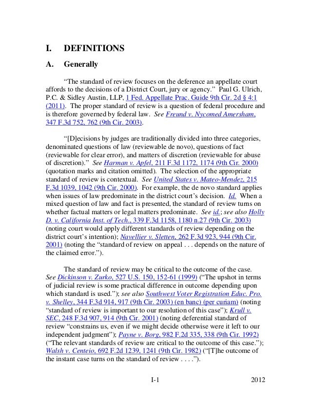 Standards of review definitions 9th circuit
