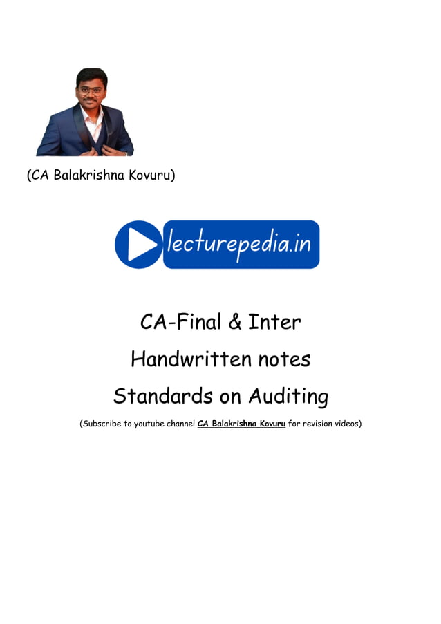 CA Final & Inter Standards on Auditing Handwritten Notes by CA ...