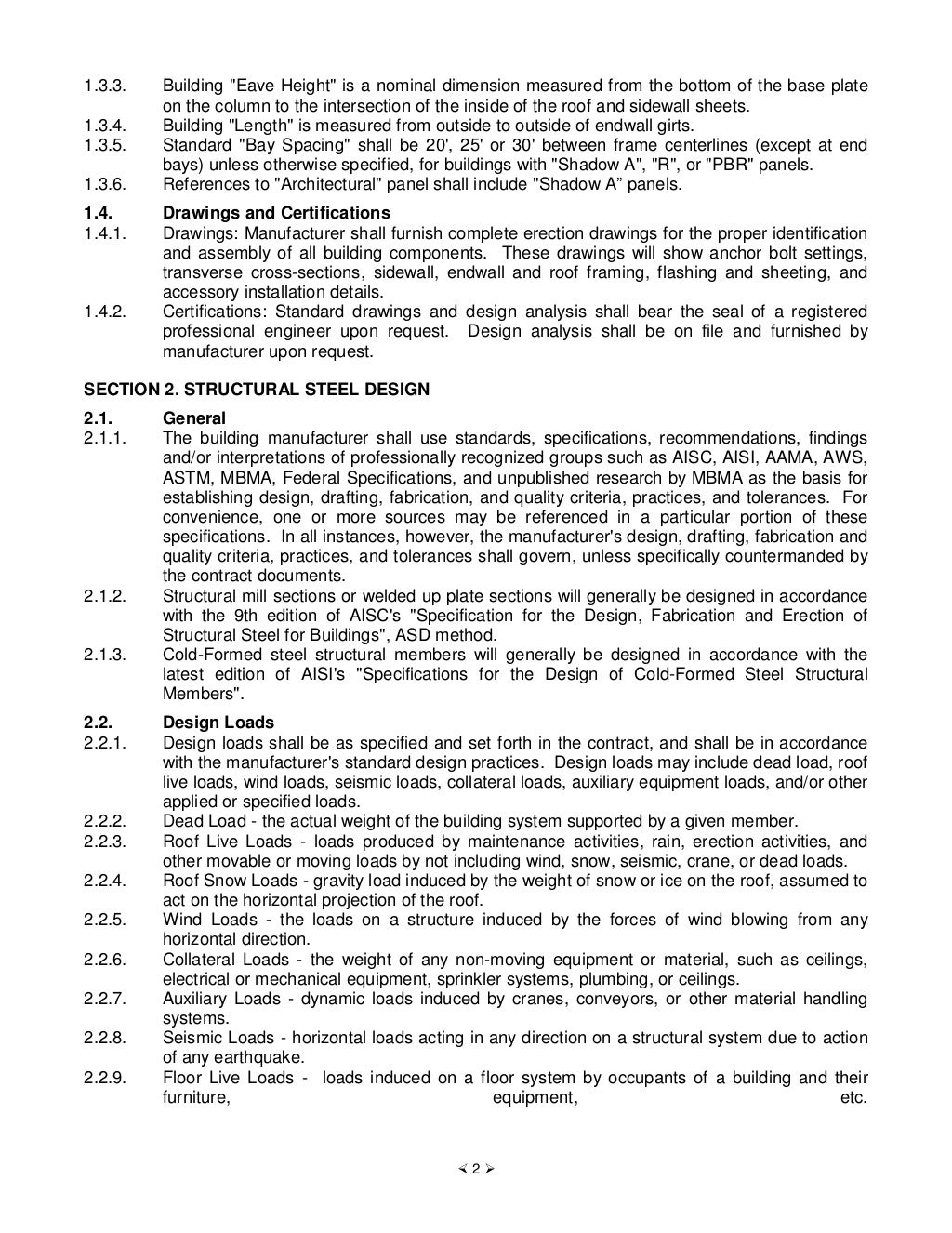 Standard specifications