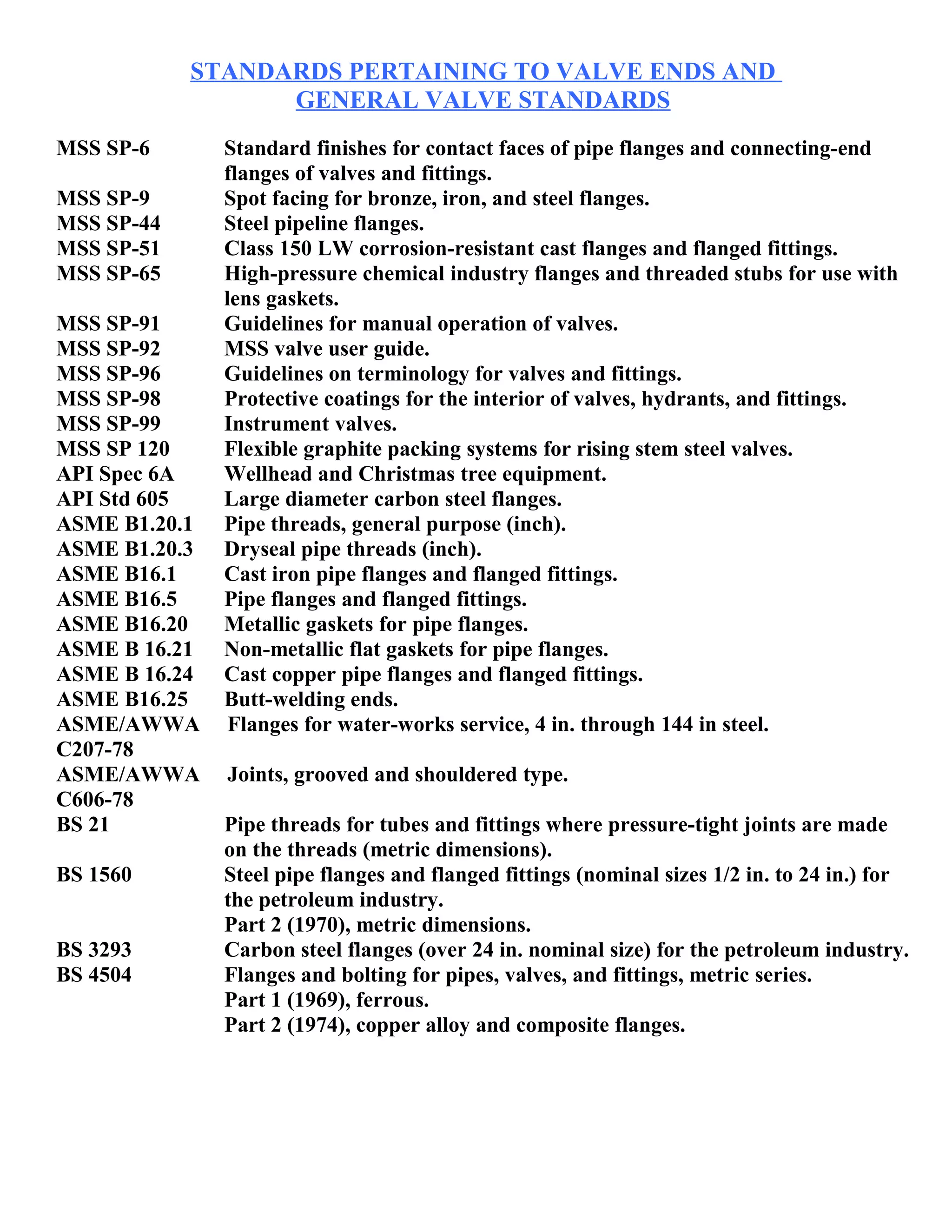 Standards pertaining to valves | PDF
