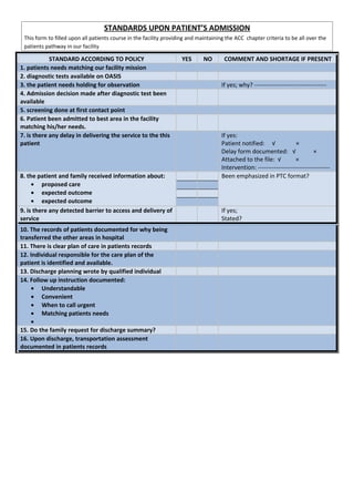 Standards upon patient admission to medical facility | DOC