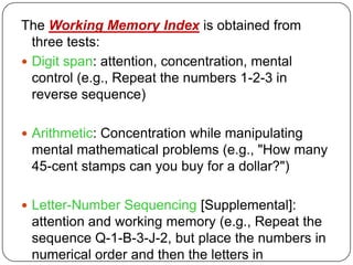 Working Memory Index Example Standarized tools | PPTX