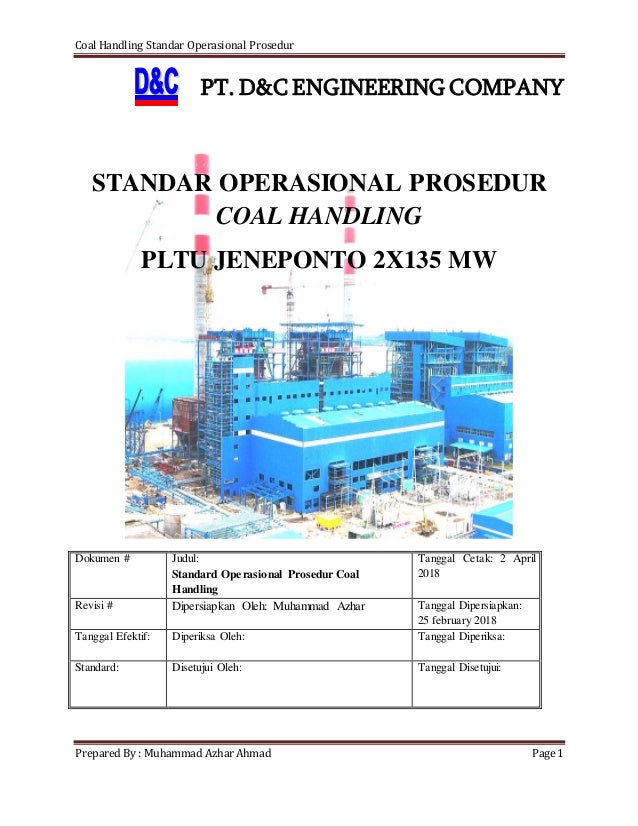 Standar Operasional Prosedur Coal Handling 2 X135 Mw Pltu Jeneponto