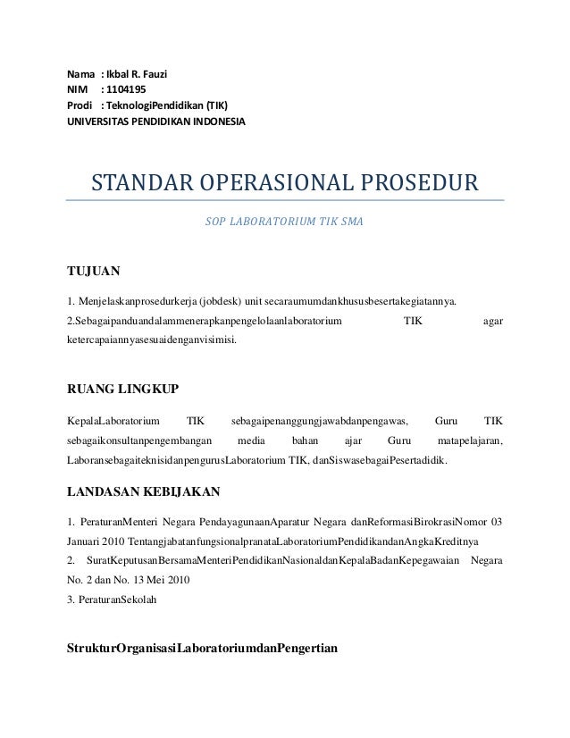 Standar Operasional Prosedur (SOP) Laboratorium TIK