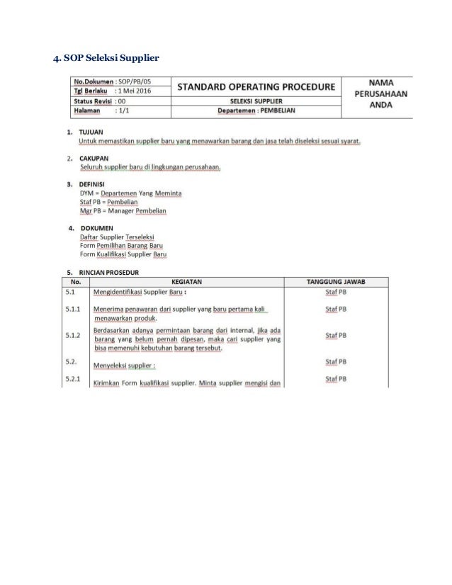 Standar operasional prosedur (sop) perusahaan Standar operasional prosedur (sop) perusahaan