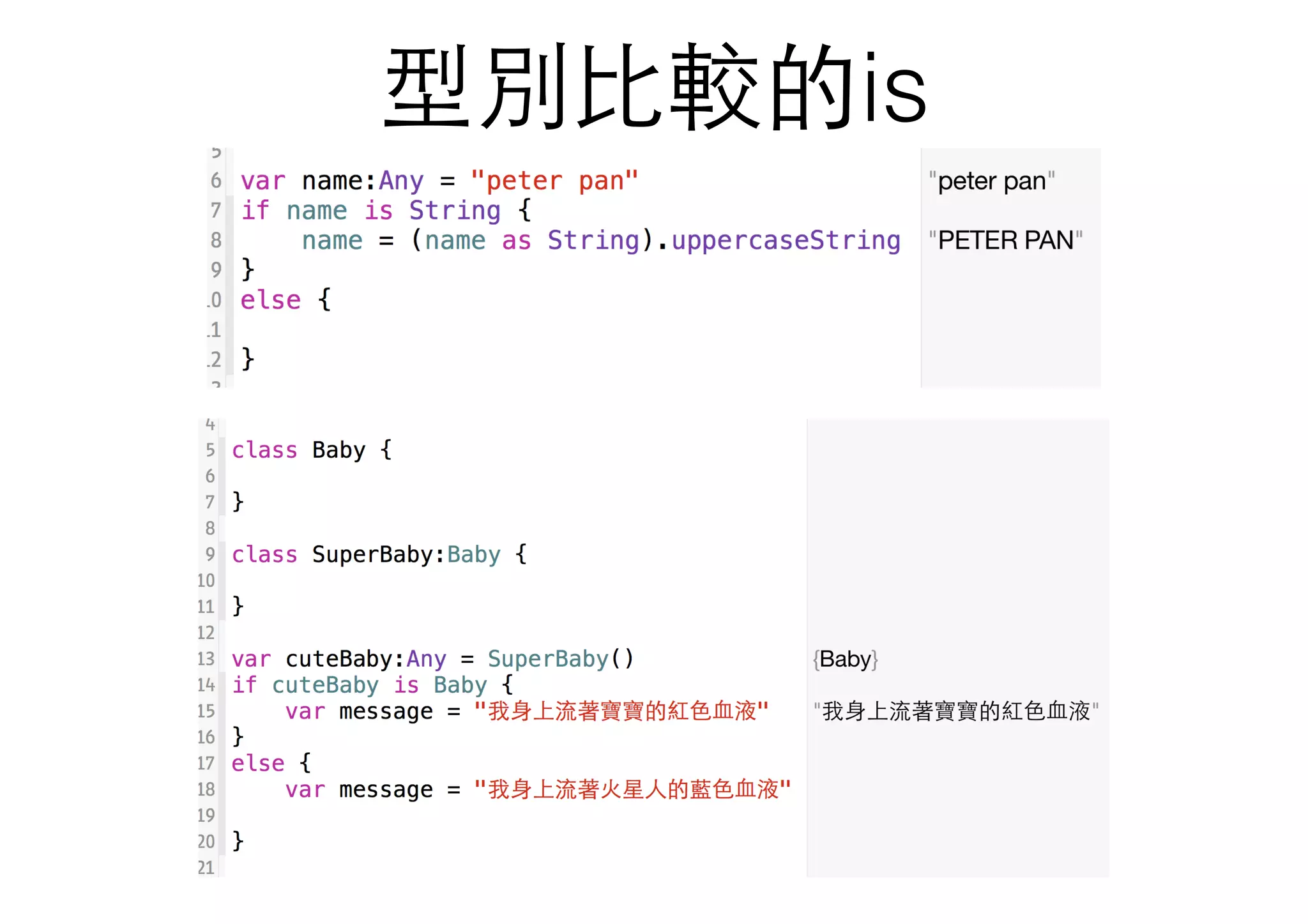 型別⽐比較的is
 