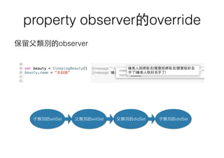 property observer的override
保留⽗父類別的observer
 