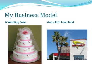 My Business Model
A Wedding Cake And a Fast Food Joint
 