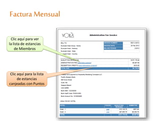 Factura Mensual
Clic aquí para ver
la lista de estancias
de Miembros
Clic aquí para la lista
de estancias
canjeadas con Puntos
 