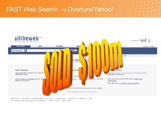 FAST Web Search  Overture/Yahoo!<br />SOLD   $100m<br />