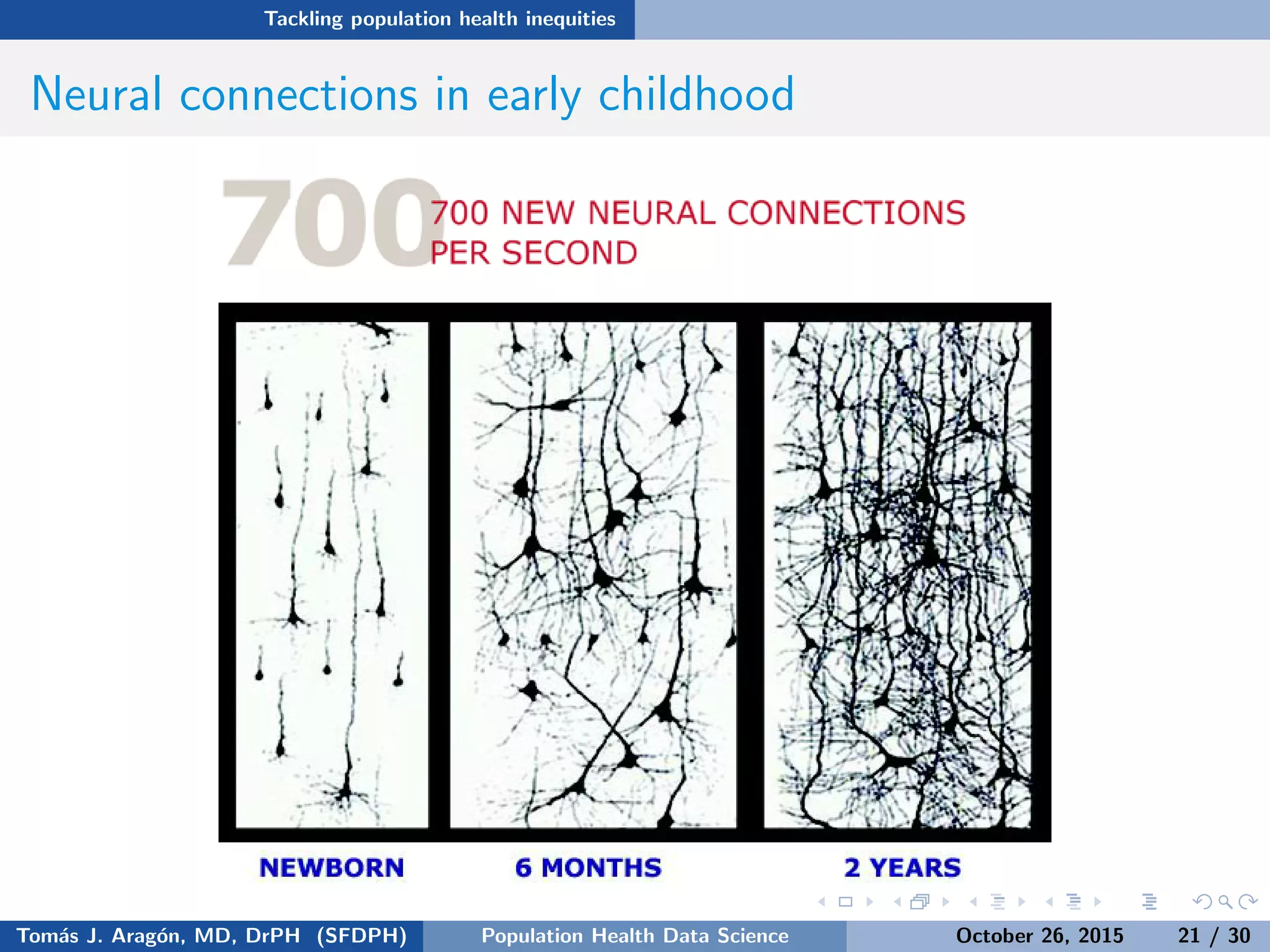 Tackling population health inequities
Neural connections in early childhood
Tom´as J. Arag´on, MD, DrPH (SFDPH) PHDS, Complexity, & Health Equity October 26, 2015 21 / 30
 
