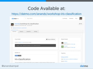 @anandsampat
Code Available at:
https://datmo.com/anands/workshop-iris-classification
 