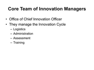 CEO 
Chief 
M&A/Strat 
Finance Legal CMO 
Innovation 
Officer 
egy 
HR 
Add Corp Innovation Staff 
Bus Div A Bus Div B Bus...