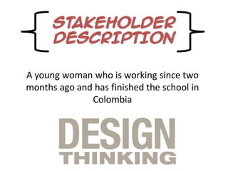 A young woman who is working since two
months ago and has finished the school in
Colombia
 