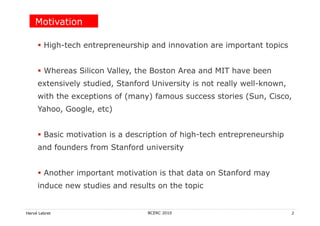 Motivation

        High-tech entrepreneurship and innovation are important topics


        Whereas Silicon Valley, the B...