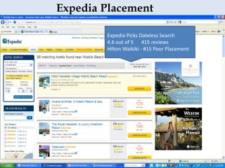 Expedia Placement

        Expedia Picks Dateless Search
        4.6 out of 5 415 reviews
        Hilton Waikiki - #15 Poor Placement




               ASt
 
