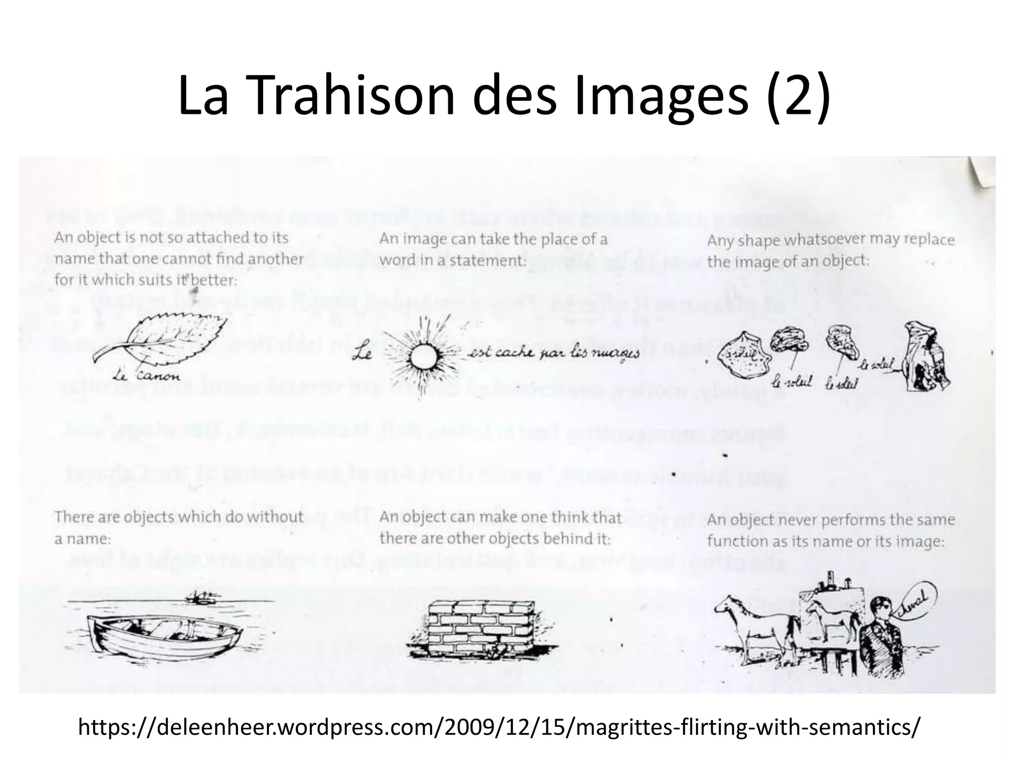 La Trahison des Images (2)
https://deleenheer.wordpress.com/2009/12/15/magrittes-flirting-with-semantics/
 