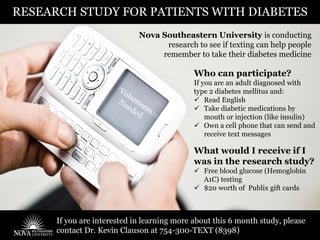RESEARCH STUDY FOR PATIENTS WITH DIABETES
                             Nova Southeastern University is conducting
        ...