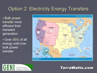 Option 2: Electricity Energy TransfersOption 2: Electricity Energy Transfers
• Bulk power
transfer more
efficient than
tra...