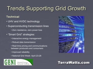 Trends Supporting Grid GrowthTrends Supporting Grid Growth
Technical
• UHV and HVDC technology
• Superconducting transmiss...