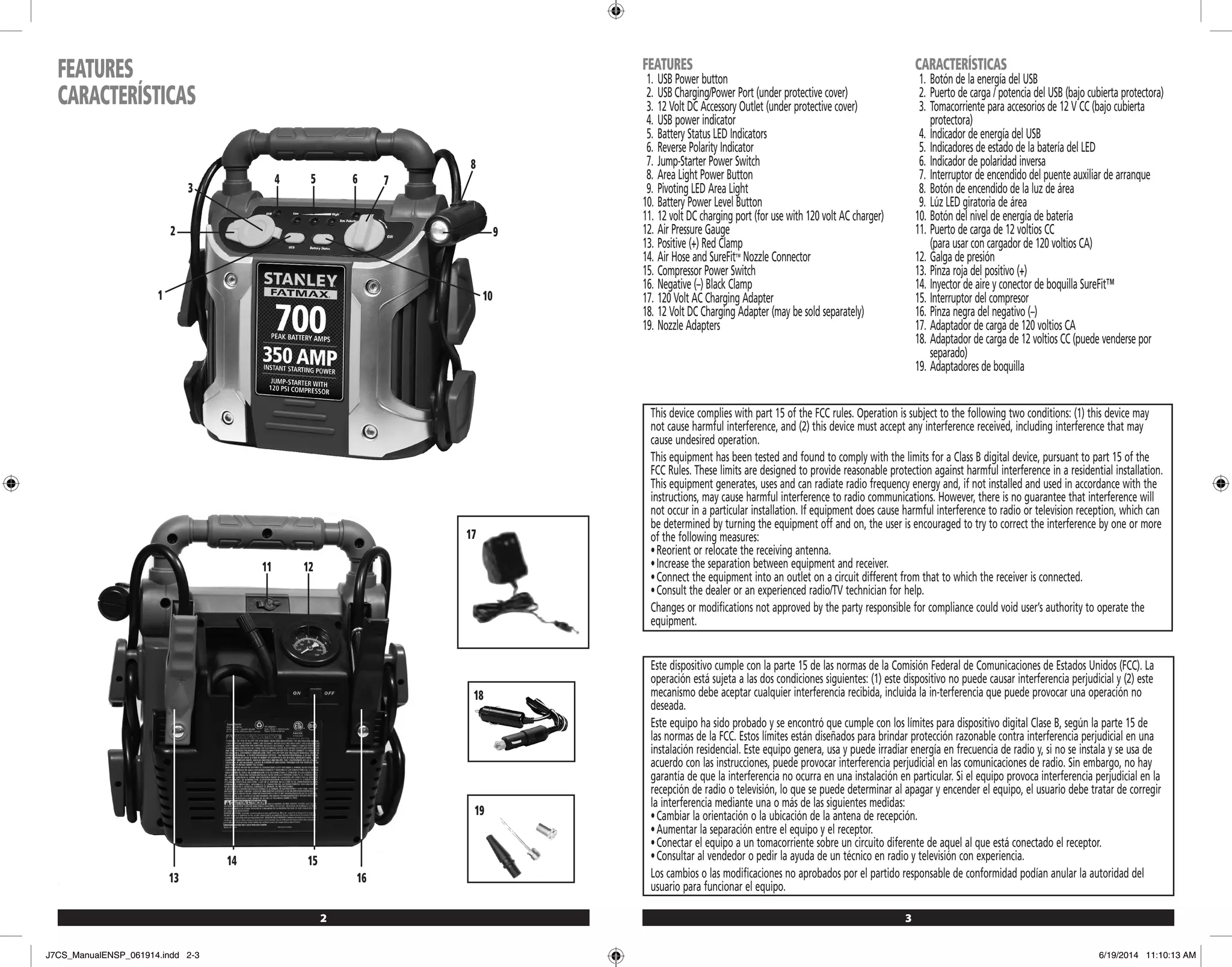 Stanley jump starter features diagram