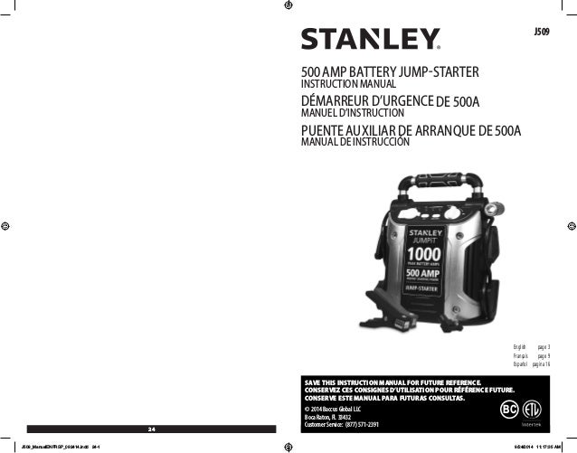 Stanley J5c09 Jump Starter 1000peak 500 Instant Amps 120 Psi Air Com