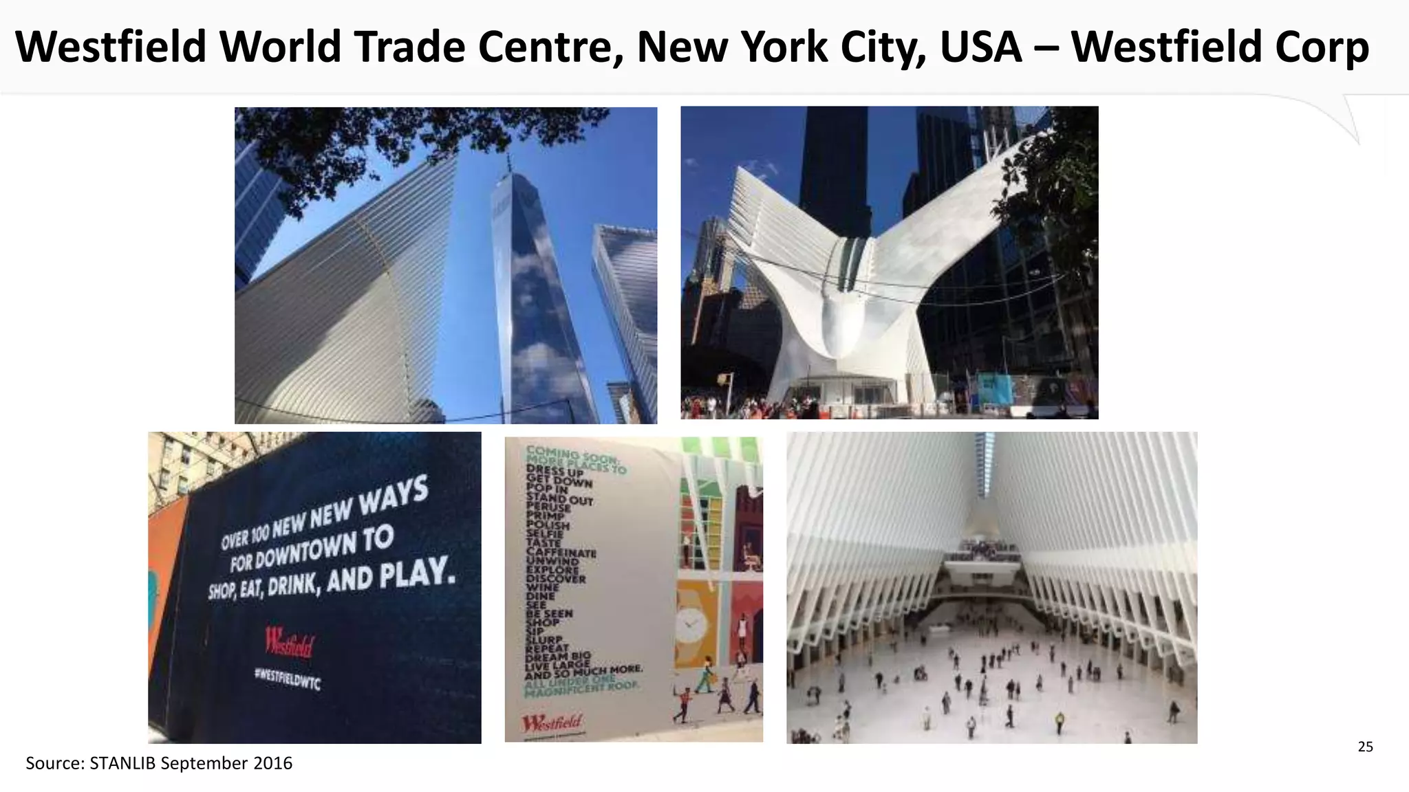 Westfield World Trade Centre, New York City, USA – Westfield Corp
25
Source: STANLIB September 2016
 