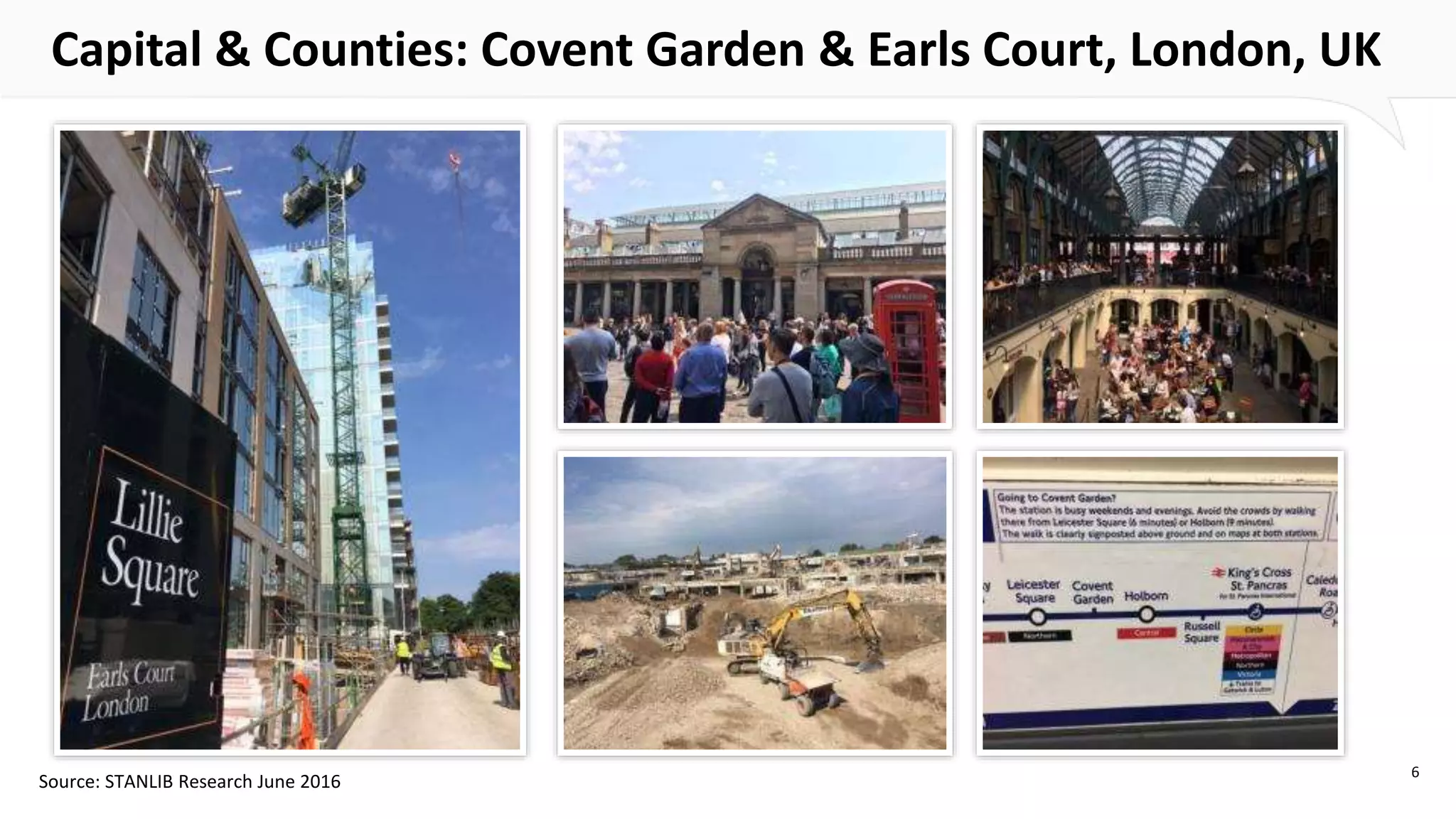 Capital & Counties: Covent Garden & Earls Court, London, UK
6
Source: STANLIB Research June 2016
 