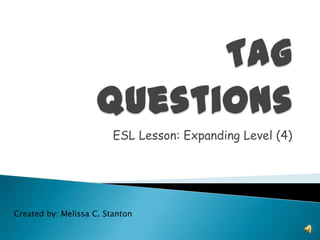 Tag Questions ESL Lesson: Expanding Level (4) Created by: Melissa C. Stanton 