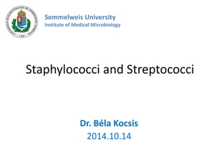 Staphylococci and Streptococci
Dr. Béla Kocsis
2014.10.14
Semmelweis University
Institute of Medical Microbiology
 