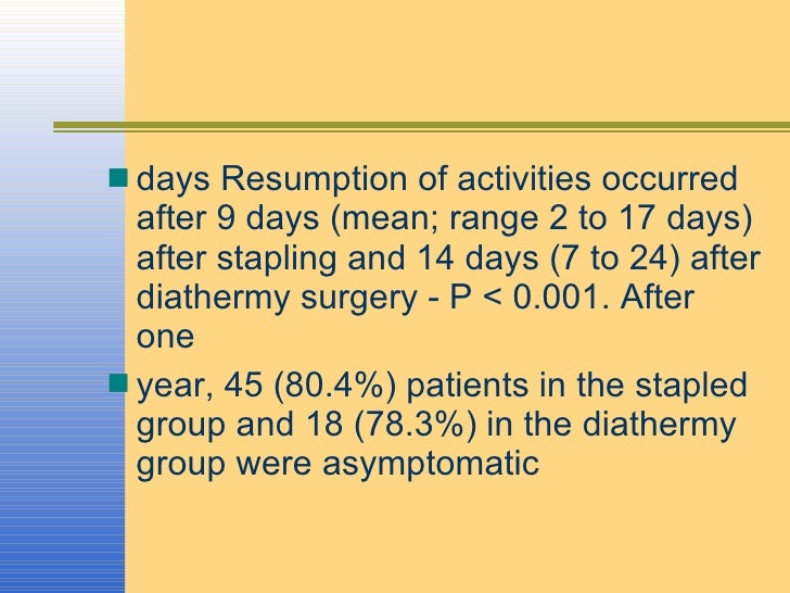 before and after stapled hemorrhoidectomy