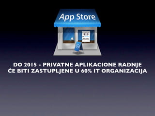 DO 2015 - PRIVATNE APLIKACIONE RADNJE
ĆE BITI ZASTUPLJENE U 60% IT ORGANIZACIJA
 