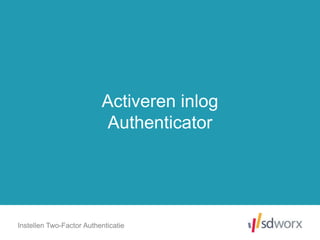Activeren inlog
Authenticator
Instellen Two-Factor Authenticatie
 