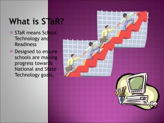 What is STaR? STaR means School Technology and Readiness Designed to ensure schools are making progress towards National and State Technology goals. 