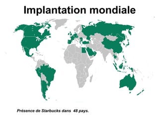 Implantation mondiale Présence de Starbucks dans  48 pays. 