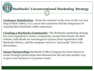 Starbucks’ HistoryStarbucks opened its first store in 1971 in the Pike Place Market in  downtown Seattle.In 1987 Starbucks opens its first stores outside of Seattle area in Chicago and     Vancouver, B.C. 1996 Starbucks joins with Pepsi-Cola to begin selling bottled Frappuccino coffee drink , and also opens its first store outside of North      America in Japan. 2002 Starbucks enters into licensing agreements with national Fair Trade    organizations to sell Fair Trade Certified coffee in the countries where     Starbucks does business. By 2009 Starbucks becomes the world’s largest buyer of Fair Trade Certified    coffee.4