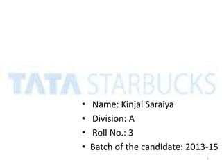 • Name: Kinjal Saraiya
• Division: A
• Roll No.: 3
• Batch of the candidate: 2013-15
1
 