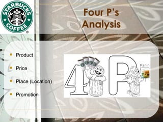Four P’s
Analysis


Product



Price



Place (Location)



Promotion

Panin
i

 